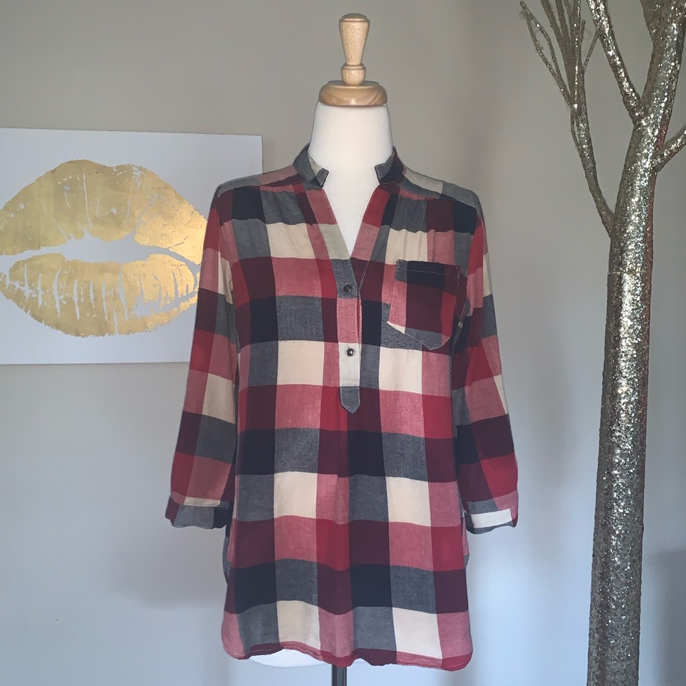 3/4 Sleeve Buffalo Plaid Flannel Small